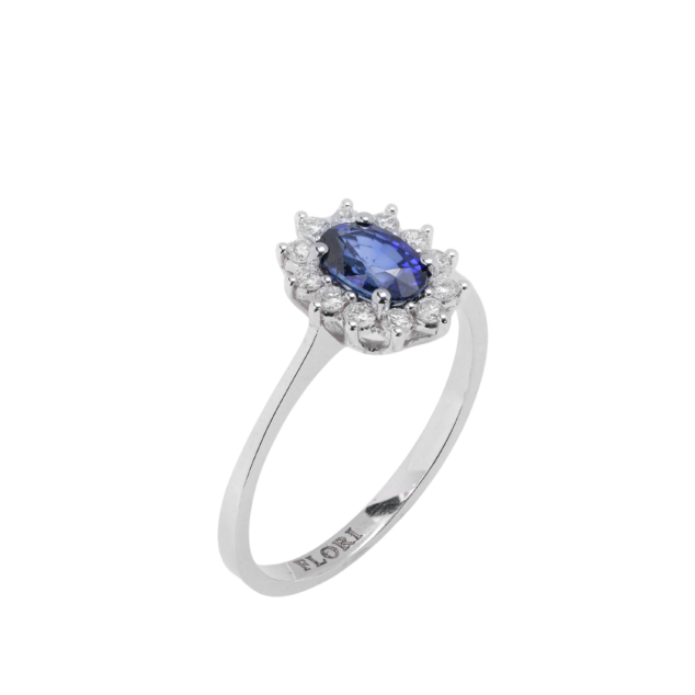 Sapphire and Diamond Oval Cut Ring