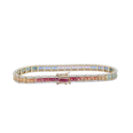 Princess Cut Multicolored Sapphire and White Brilliant Cut Diamond Bracelet