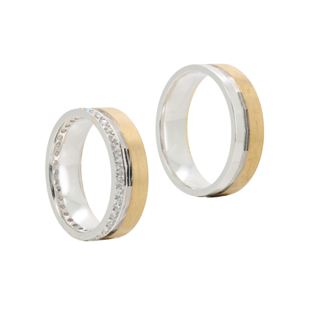 Diamond yellow and white gold wedding bands