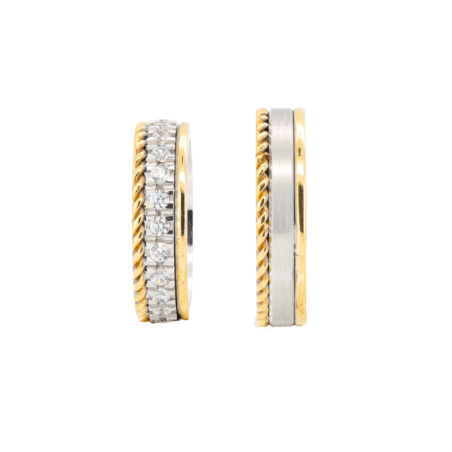Diamond yellow and white gold wedding bands