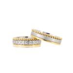 Diamond yellow and white gold wedding bands